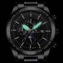 FNGEEN 5800 Men Three Eyes and Six Pins Watch Student Quartz Watch(Black Steel White Surface)