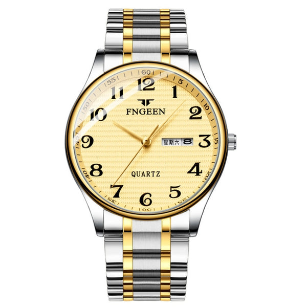 FNGEEN 7811 Middle-aged and Elderly Men Large Digital Dial Quartz Watch(Between Gold Golden Surface)