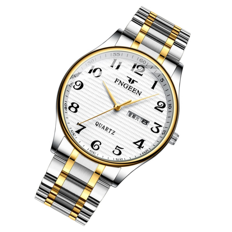 FNGEEN 7811 Middle-aged and Elderly Men Large Digital Dial Quartz Watch(Between Gold White Surface)