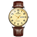 FNGEEN 7811 Middle-aged and Elderly Men Large Digital Dial Quartz Watch(Brown Leather Between Gold Gold Surface)