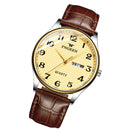 FNGEEN 7811 Middle-aged and Elderly Men Large Digital Dial Quartz Watch(Brown Leather Between Gold Gold Surface)