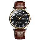 FNGEEN 7811 Middle-aged and Elderly Men Large Digital Dial Quartz Watch(Brown Leather Between Gold Black Surface)
