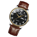 FNGEEN 7811 Middle-aged and Elderly Men Large Digital Dial Quartz Watch(Brown Leather Between Gold Black Surface)