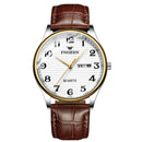 FNGEEN 7811 Middle-aged and Elderly Men Large Digital Dial Quartz Watch(Brown Leather Between Gold White Surface)