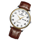 FNGEEN 7811 Middle-aged and Elderly Men Large Digital Dial Quartz Watch(Brown Leather Between Gold White Surface)