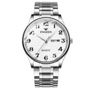 FNGEEN 7811 Middle-aged and Elderly Men Large Digital Dial Quartz Watch(White Steel White Surface)