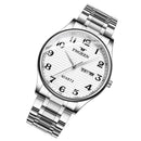 FNGEEN 7811 Middle-aged and Elderly Men Large Digital Dial Quartz Watch(White Steel White Surface)