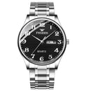 FNGEEN 7811 Middle-aged and Elderly Men Large Digital Dial Quartz Watch(White Steel Black Surface)