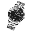 FNGEEN 7811 Middle-aged and Elderly Men Large Digital Dial Quartz Watch(White Steel Black Surface)