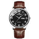 FNGEEN 7811 Middle-aged and Elderly Men Large Digital Dial Quartz Watch(Brown Leather White Steel Black Surface)