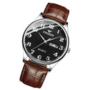 FNGEEN 7811 Middle-aged and Elderly Men Large Digital Dial Quartz Watch(Brown Leather White Steel Black Surface)