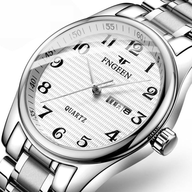 FNGEEN 7811 Middle-aged and Elderly Men Large Digital Dial Quartz Watch(Between Gold White Surface)