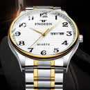 FNGEEN 7811 Middle-aged and Elderly Men Large Digital Dial Quartz Watch(Brown Leather Between Gold Black Surface)
