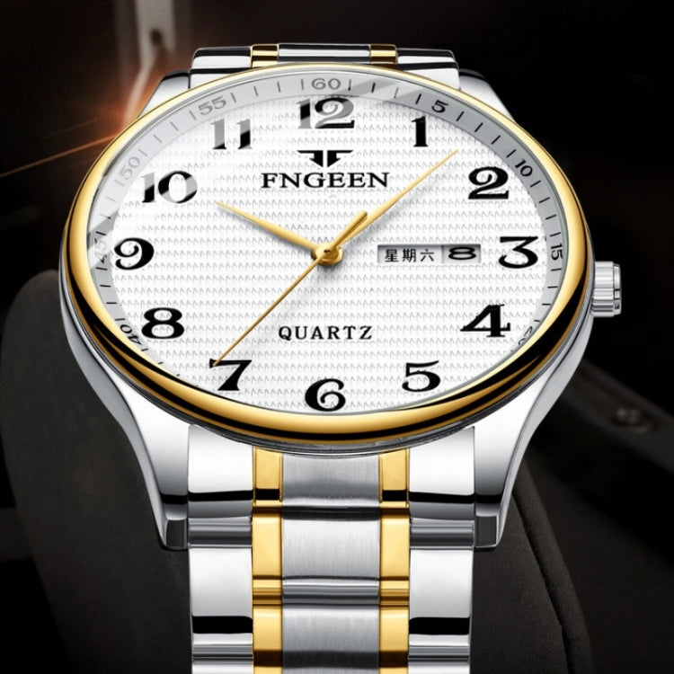 FNGEEN 7811 Middle-aged and Elderly Men Large Digital Dial Quartz Watch(Between Gold White Surface)