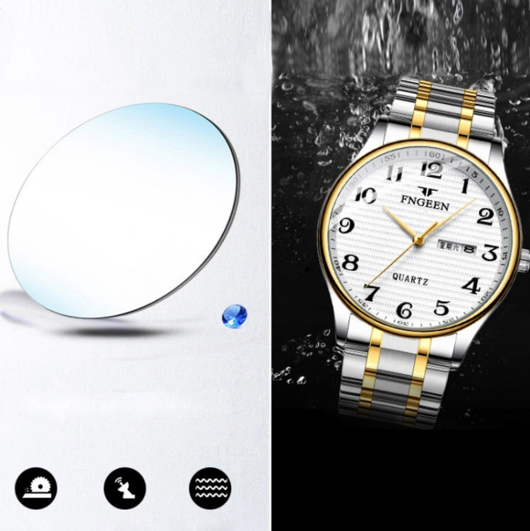 FNGEEN 7811 Middle-aged and Elderly Men Large Digital Dial Quartz Watch(Between Gold White Surface)