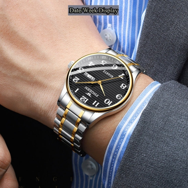 FNGEEN 7811 Middle-aged and Elderly Men Large Digital Dial Quartz Watch(Between Gold White Surface)