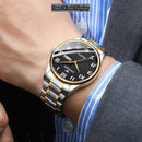 FNGEEN 7811 Middle-aged and Elderly Men Large Digital Dial Quartz Watch(Brown Leather Between Gold Black Surface)