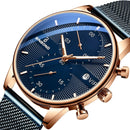 BINBONG B0158 Men Luminous Multifunctional Business Quartz Watch(Blue Mash Rose Shell Blue Surface)