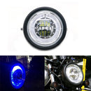 Motorcycle Modified Retro LED Angel Eye Headlight(Black Shell Blue Circle White Light)