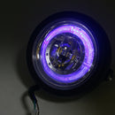 Motorcycle Modified Retro LED Angel Eye Headlight(Black Shell Blue Circle White Light)