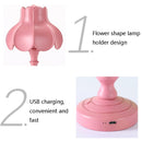 Retro Charging Table Lamp Bedroom Bed LED Eye Protection Light(LD04 Flower Hat Rose Red)