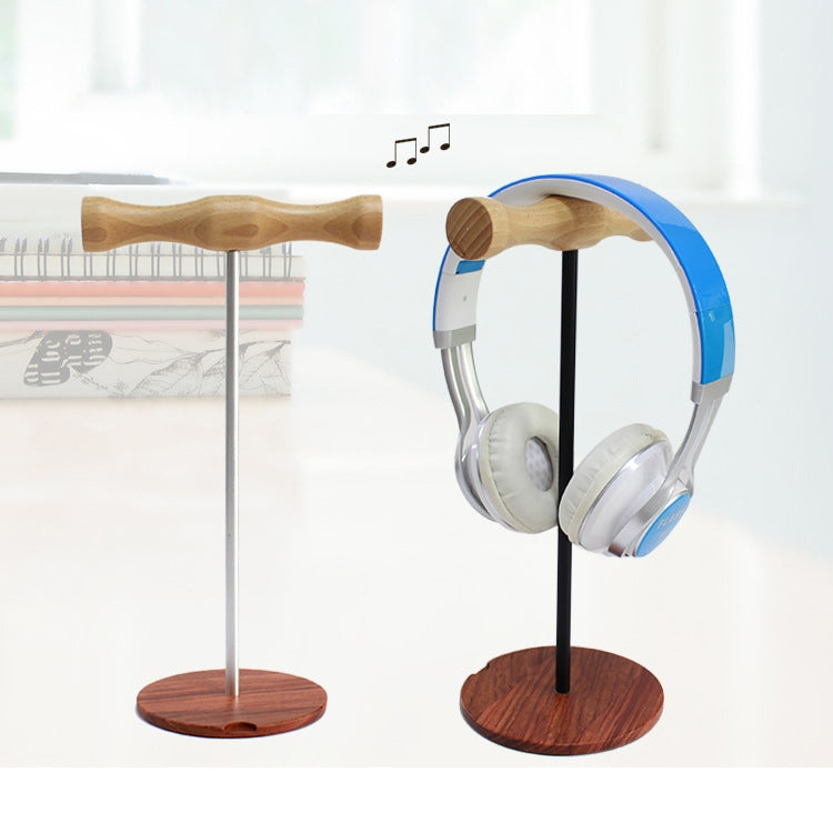 Creative Metal Rod Wooden Head-mounted Headphone Stand Display Holder, Colour: Double-sided Black Metal Rod