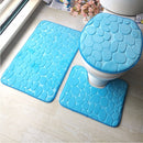 2 Sets Three-Piece Set Flannel Anti-Slip Kitchen Bath Toilet Rug Mat Washable Carpet(Rose Red Flower)