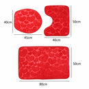 2 Sets Three-Piece Set Flannel Anti-Slip Kitchen Bath Toilet Rug Mat Washable Carpet(Rose Red Flower)