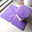 2 Sets Three-Piece Set Flannel Anti-Slip Kitchen Bath Toilet Rug Mat Washable Carpet(Rose Red Flower)