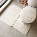 2 Sets Three-Piece Set Flannel Anti-Slip Kitchen Bath Toilet Rug Mat Washable Carpet(Rose Red Flower)