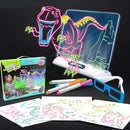 3D Fluorescent Drawing Board Magic Luminous Three-Dimensional Writing Board Graffiti Board Lighting Puzzle Children Drawing Board,Style: Large Drawing Board (Dinosaur Version)