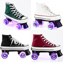 Flash Roller Skates Shoes Adult Children Four-Wheel Canvas Roller Skates Shoes Double Row Roller Skates Shoes, Size: 38(White + Special Bag)