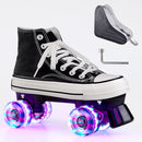 Flash Roller Skates Shoes Adult Children Four-Wheel Canvas Roller Skates Shoes Double Row Roller Skates Shoes, Size: 38(White + Special Bag)