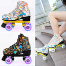 Adult Children Graffiti Roller Skates Shoes Double Row Four-Wheel Roller Skates Shoes, Size: 35(Flash Wheel White)