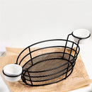 Wrought Iron Fruit Portable Storage Basket Bread French Fries Fried Snacks Portable Basket Double Cup Egg-shaped