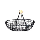 Wrought Iron Fruit Portable Storage Basket Bread French Fries Fried Snacks Portable Basket Black Iron + Beech Oval Handle