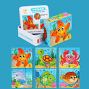 Iron Box 9 Cube Six-Sided Pattern Building Blocks Puzzle Children Early Education Wooden Toy(Marine Life)