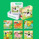 Iron Box 9 Cube Six-Sided Pattern Building Blocks Puzzle Children Early Education Wooden Toy(Farm Animals)