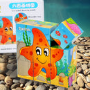 Iron Box 9 Cube Six-Sided Pattern Building Blocks Puzzle Children Early Education Wooden Toy(Marine Life)