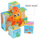 Iron Box 9 Cube Six-Sided Pattern Building Blocks Puzzle Children Early Education Wooden Toy(Excavator)