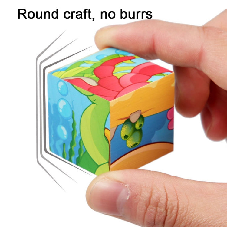 Iron Box 9 Cube Six-Sided Pattern Building Blocks Puzzle Children Early Education Wooden Toy(Excavator)