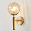 6102 Round Glass LED Wall Light Hotel Bedroom Bedside Living Room, Power source: 5W White Light( Copper Color Striped Amber Lampshade)