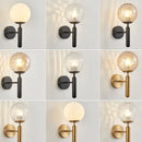 6102 Round Glass LED Wall Light Hotel Bedroom Bedside Living Room, Power source: 5W White Light( Copper Color Water Pattern Amber Lampshade)
