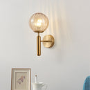 6102 Round Glass LED Wall Light Hotel Bedroom Bedside Living Room, Power source: 5W White Light( Copper Color Water Pattern Amber Lampshade)