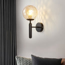 6102 Round Glass LED Wall Light Hotel Bedroom Bedside Living Room, Power source: 5W White Light( Copper Color Water Pattern Amber Lampshade)