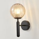 6102 Round Glass LED Wall Light Hotel Bedroom Bedside Living Room, Power source: 12W Three-color Light(Black Striped Amber Lampshade)