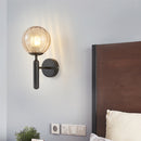 6102 Round Glass LED Wall Light Hotel Bedroom Bedside Living Room, Power source: 12W Three-color Light(Black Water Grain Lampshade)