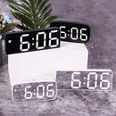 Mirror Bedside Alarm Clock Battery Plug-In Dual-Purpose LED Clock, Colour: Arc-shaped Black Shell (Black Surface White Light)
