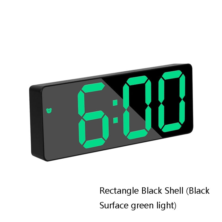 Mirror Bedside Alarm Clock Battery Plug-In Dual-Purpose LED Clock, Colour: Rectangle Black Shell (Black Surface green light)