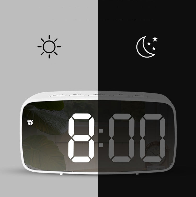 Mirror Bedside Alarm Clock Battery Plug-In Dual-Purpose LED Clock, Colour: Rectangle Black Shell (Black Surface green light)
